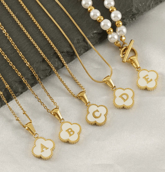 18K Gold Clover Initial Necklace