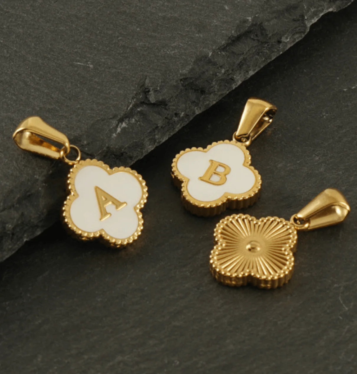 18K Gold Clover Initial Necklace