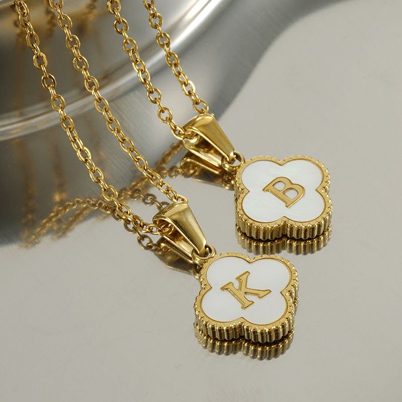 18K Gold Clover Initial Necklace