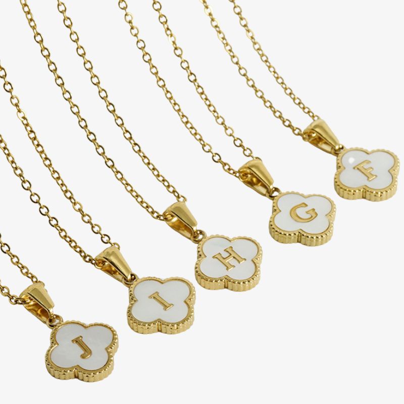 18K Gold Clover Initial Necklace