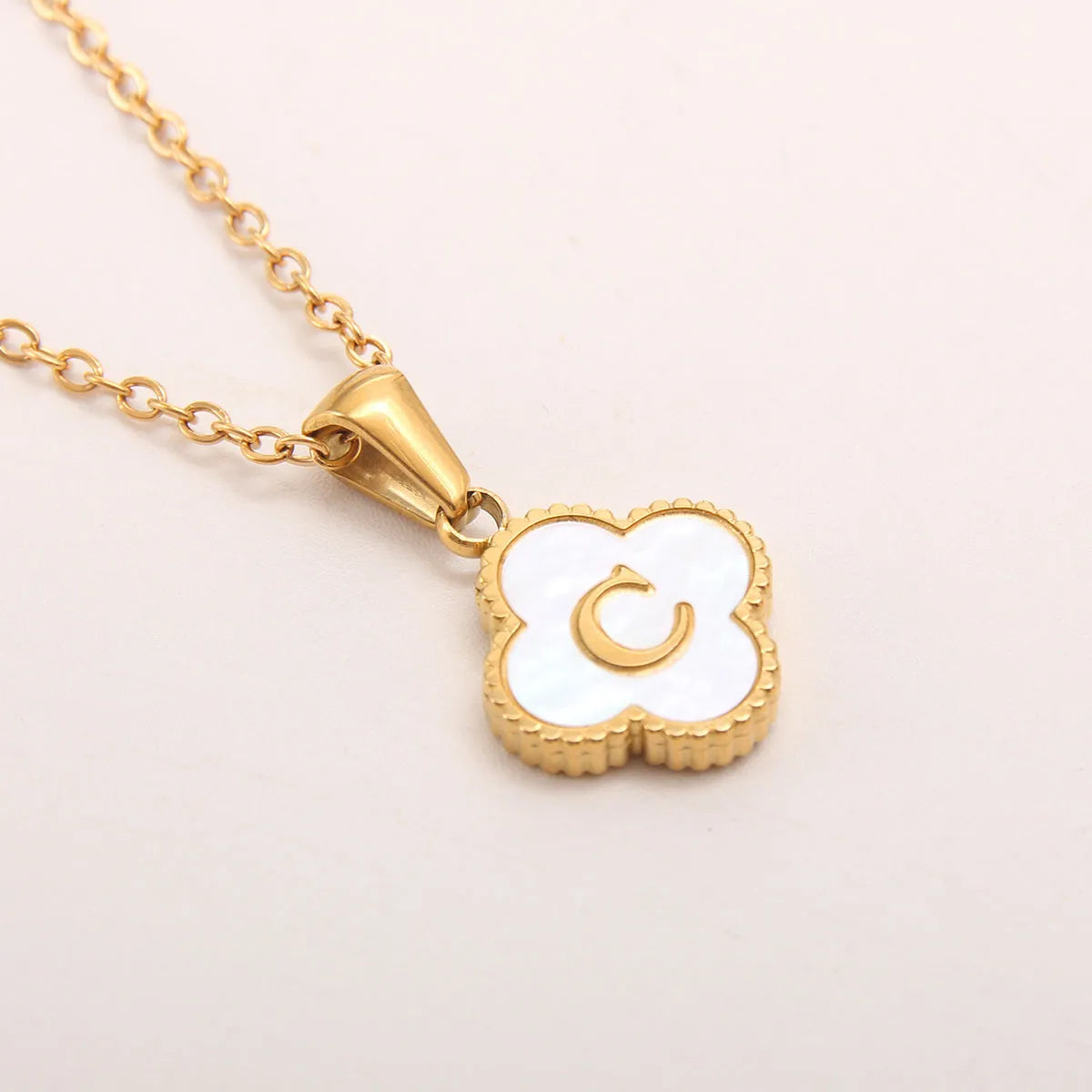 18K Gold Clover Initial Necklace