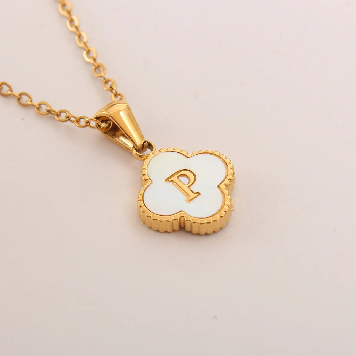 18K Gold Clover Initial Necklace