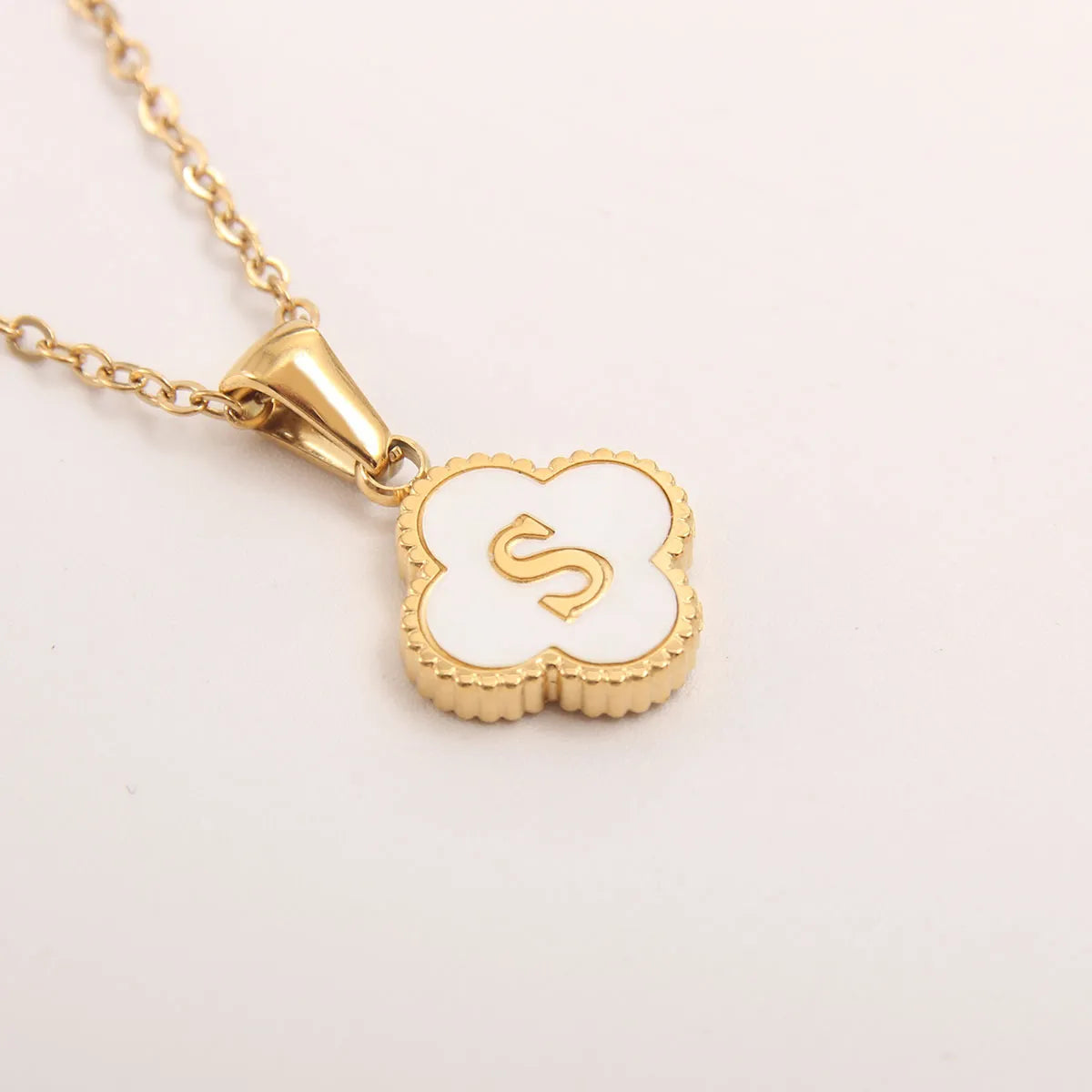 18K Gold Clover Initial Necklace