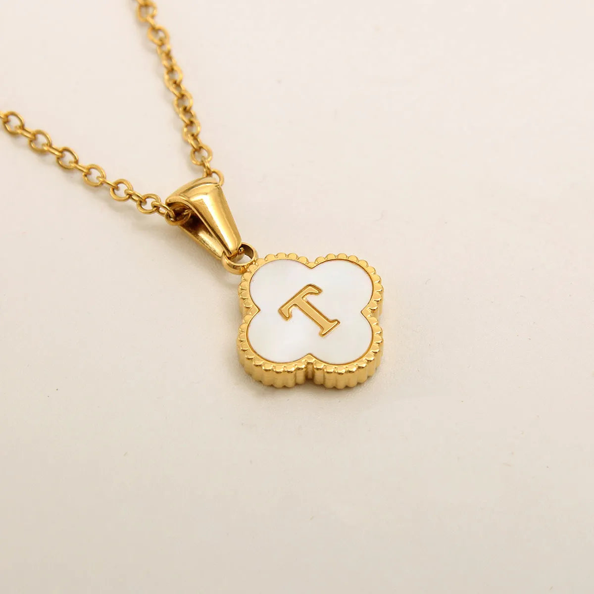 18K Gold Clover Initial Necklace