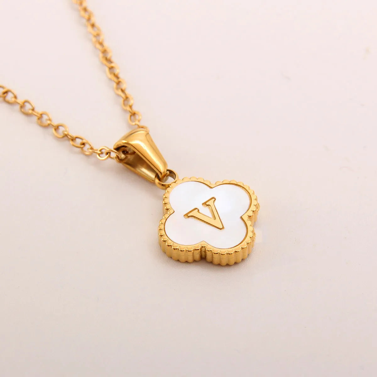 18K Gold Clover Initial Necklace