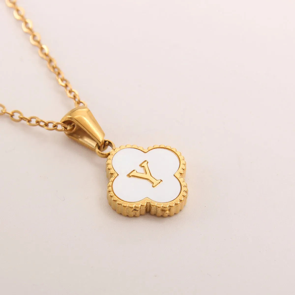 18K Gold Clover Initial Necklace