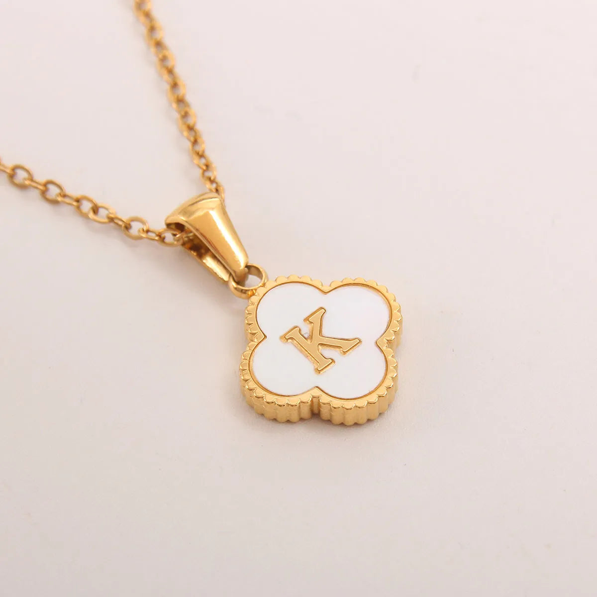 18K Gold Clover Initial Necklace